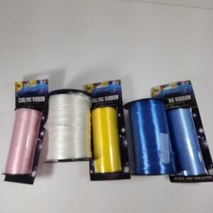 Lot of 5 Curling Ribbon Spools Rolls 3/16 in New Partial Pink Blue Yellow White